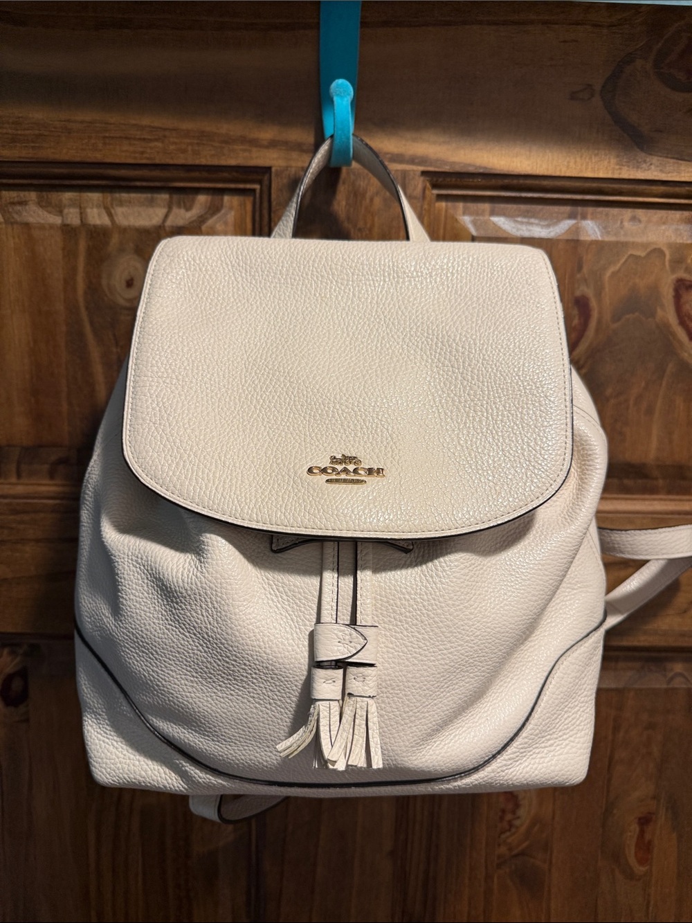 Coach Pebbled Leather Backpack in Cream with Gold Logo